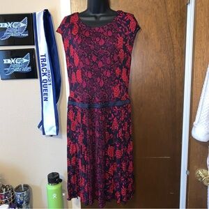 Tory Burch Black Red Floral Sleeveless Drop Waist Dress
